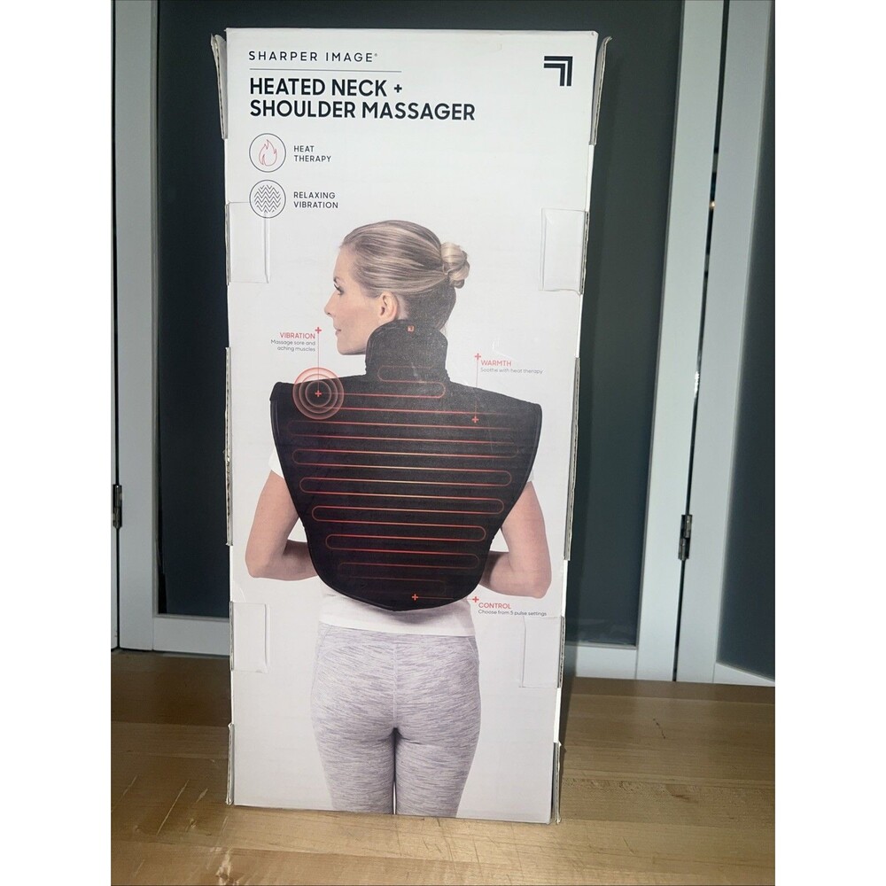 Sharper Image Heated Neck & Shoulder Massager Wrap Heat Therapy Vibration New